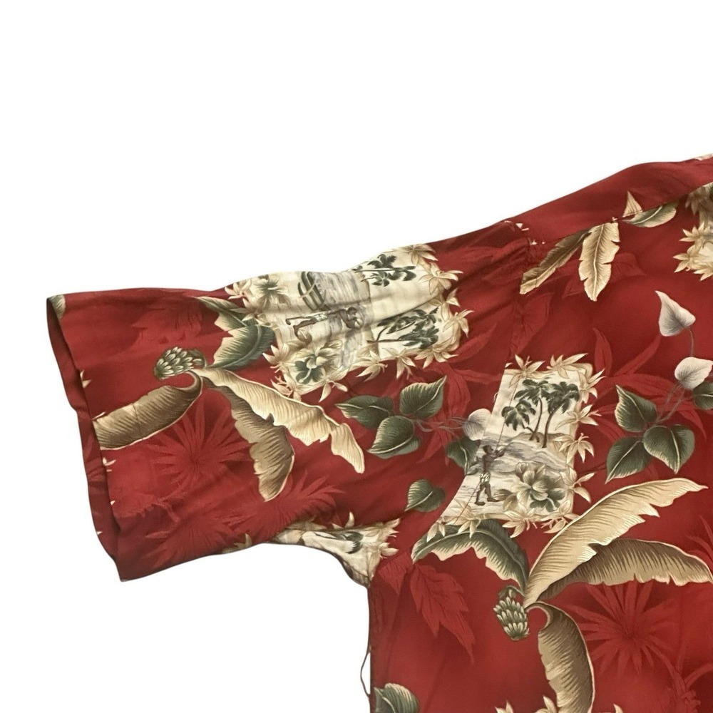 Campia Moda Shirt Mens XXL Burgundy Hawaiian Tropical Palm Tree Print Rayon Camp - Picture 4 of 11